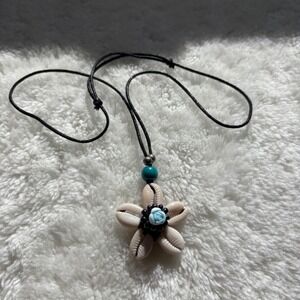 Cowrie Shell Flower Necklace‎ Beachy Cord Pendant Boho Summer Jewelry